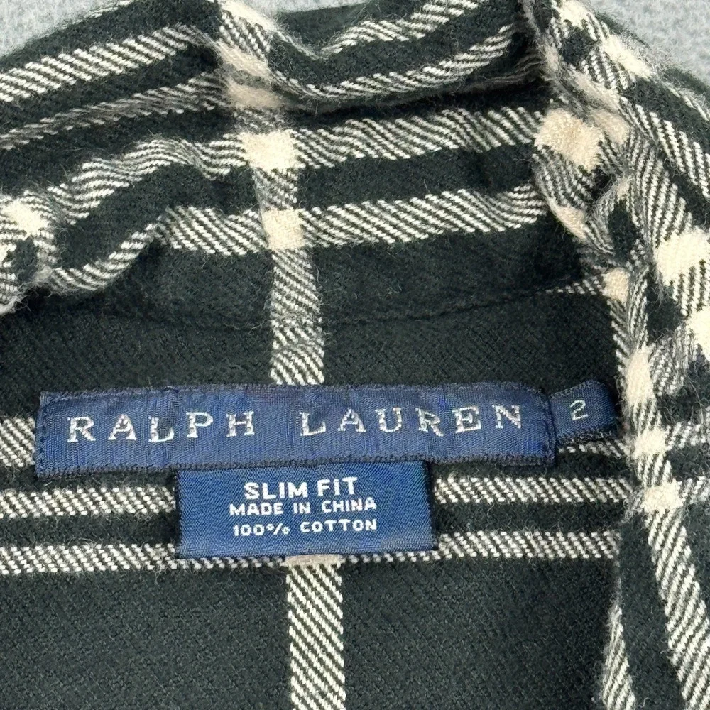 Ralph Lauren Shirt Womens 2 Black Plaid Snap Pearl Flannel Western Cowgirl Rodeo